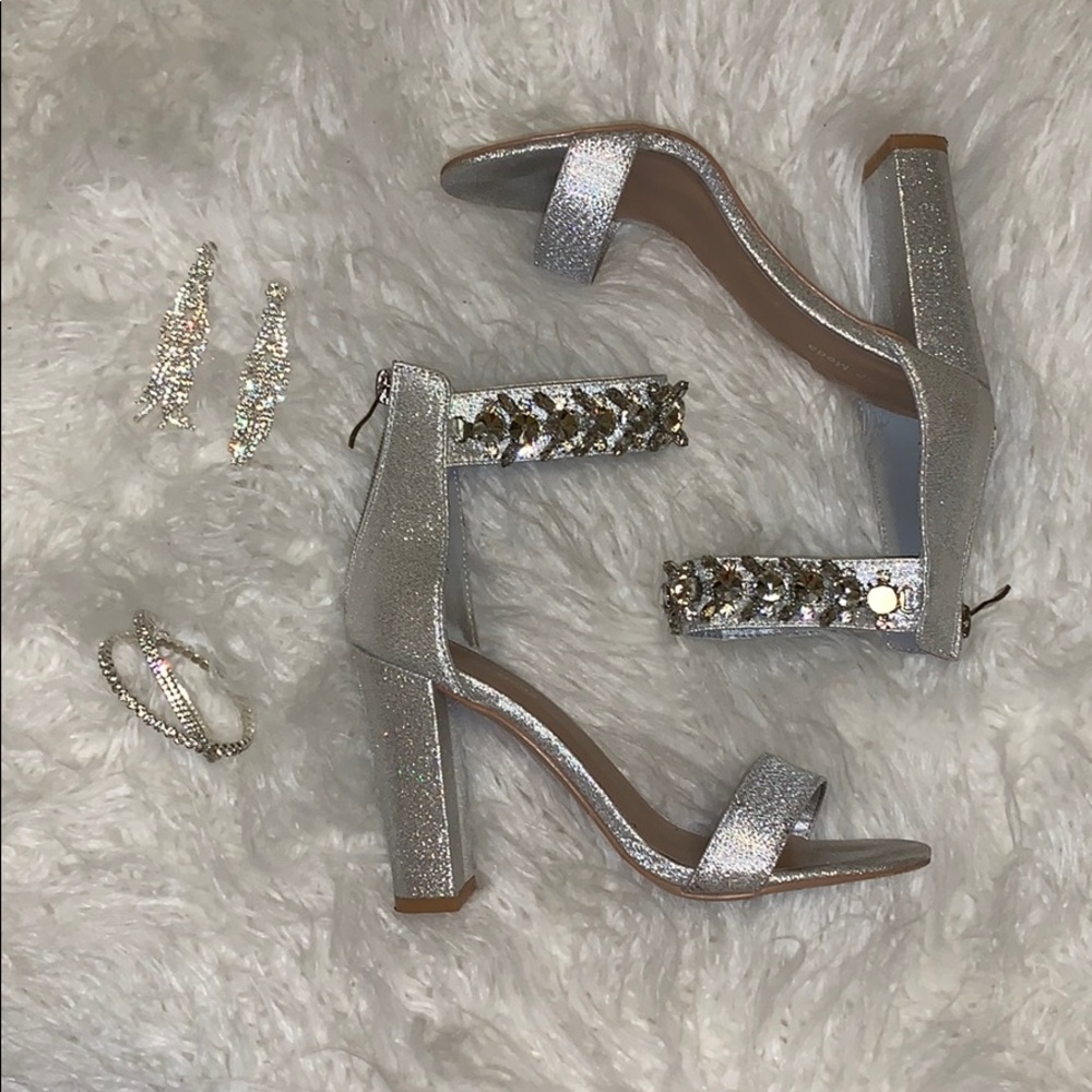 Silver Heels With Rhinestones